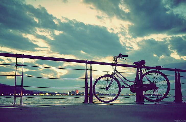 nature, bicycle, sky, clouds, filter, cityscape, HD wallpaper