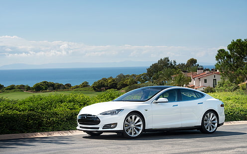 weiße Limousine, Tesla, Modell s, Tesla Modell s, weiß, HD-Hintergrundbild HD wallpaper