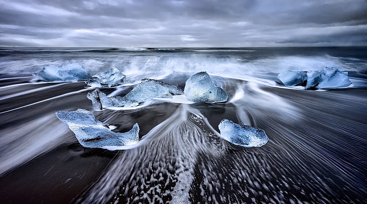 pantai, es, kutipan, Laguna, Islandia, priod, Wallpaper HD