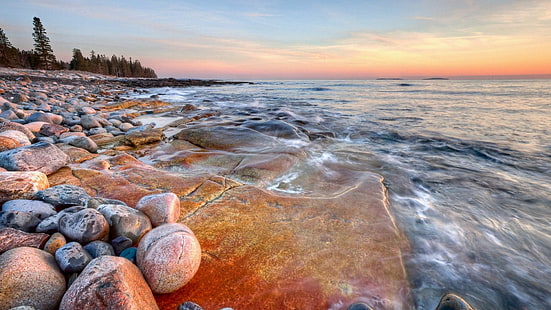 Rocky Beach Sea Breg Water Sky Sunset Sfondi desktop gratis Scarica 1920 × 1080, Sfondo HD HD wallpaper