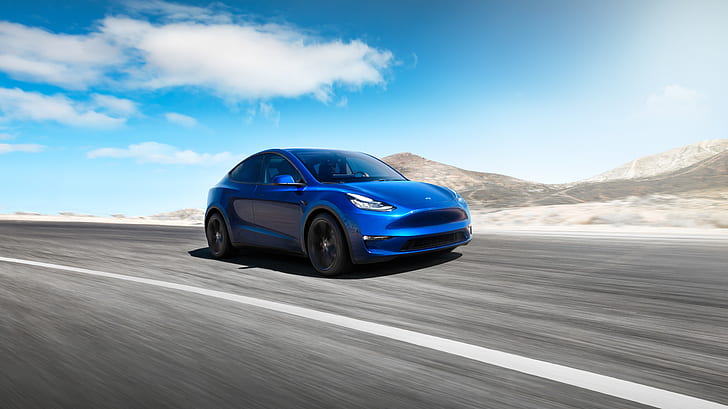 Vehículos, Tesla Model Y, Blue Car, Car, Tesla Motors, Vehicle, Fondo de pantalla HD