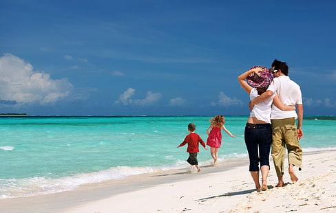 плаж, семейство, почивка, ваканции, HD тапет HD wallpaper