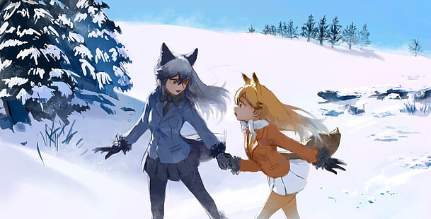 Anime, Kemono Friends, Ezo Red Fox (Kemono Friends), Silver Fox (Kemono Friends), HD wallpaper HD wallpaper