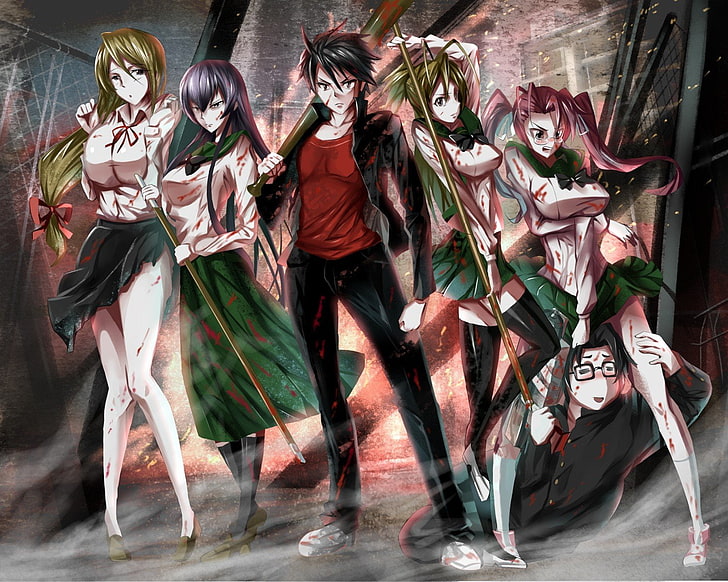 Busujima Saeko ، ثانوية الموتى ، Manga ، Marikawa Shizuka ، Miyamoto Rei ، Takagi Saya، خلفية HD