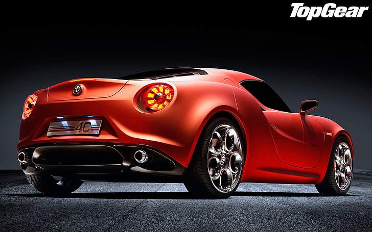 red coupe, concept, lights, the concept, rear view, top gear, Alfa Romeo, the best TV show and magazine, HD wallpaper