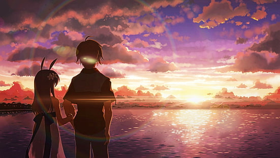 Anime Girls, Anime, Boy, Zurück, Sonnenschein, Wolken, Fluss, Anime Girls, Anime, Boy, Zurück, Sonnenschein, Wolken, Fluss, HD-Hintergrundbild HD wallpaper