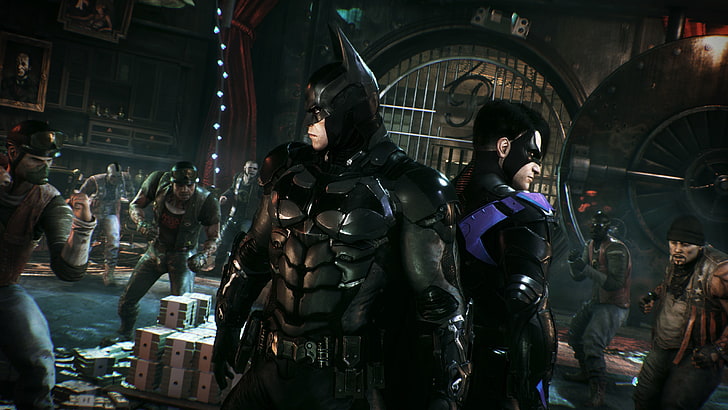 Бэтмен обои, Бэтмен, Batman: Arkham Knight, Gotham City, Nightwing, видеоигры, HD обои