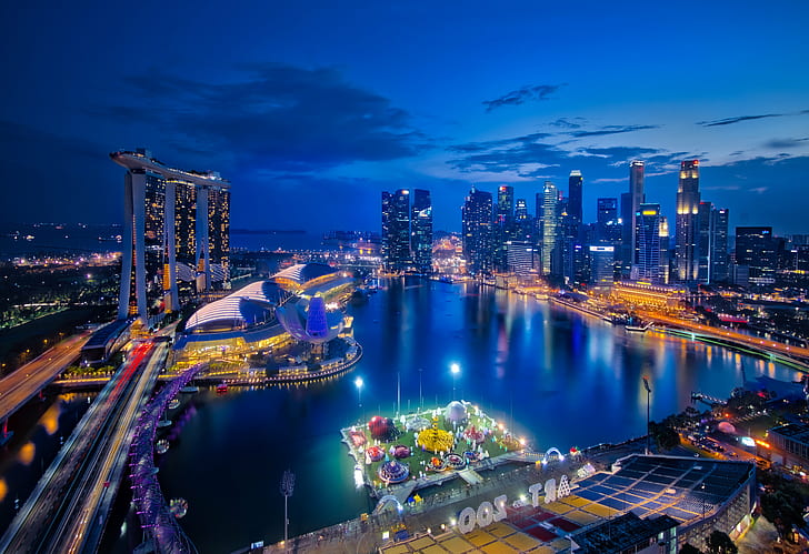 Marina Bay Singapore, Singapore, Layover, Marina Bay Singapore, Ritz-Carlton, Facebook Live, natt, stadsbild, stadshorisont, arkitektur, Asien, skyskrapa, berömd plats, centrala distriktet, flod, stadsbild, skymning, företag, modern, trafik , torn, porslin - Östasien, HD tapet