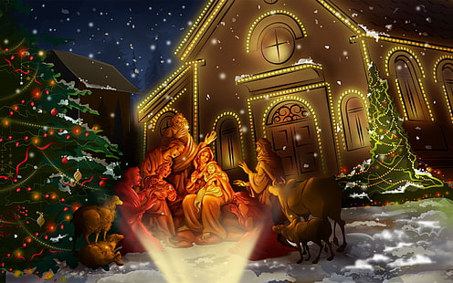 Obchody narodzin Jezusa HD, szopka, Boże Narodzenie, Jezus, narodziny, świętowanie, Tapety HD HD wallpaper