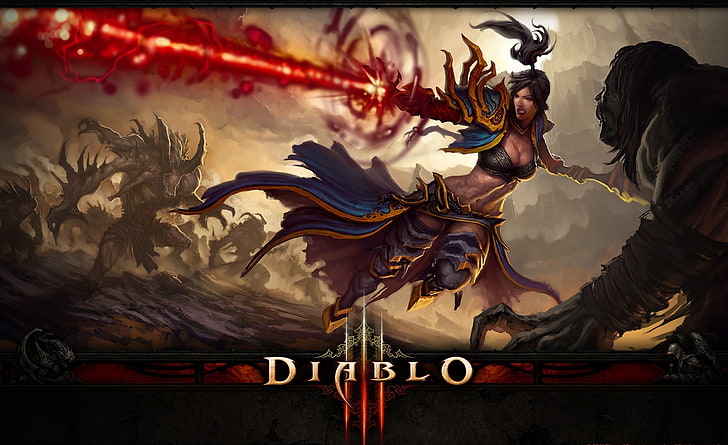 Diablo III - Битва, постер Diablo III, Игры, Diablo, видеоигры, концепт-арт, битва, Diablo III, Diablo 3, фэнтези, HD обои