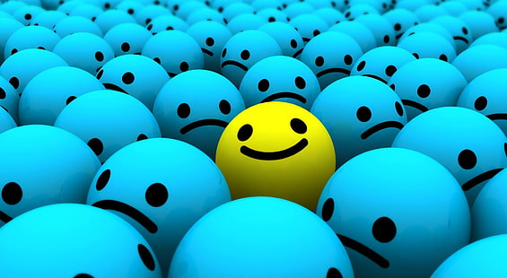Different, blue and yellow emoji wallpaper, Funny, Different, Smiley, be different, crowd, HD wallpaper HD wallpaper