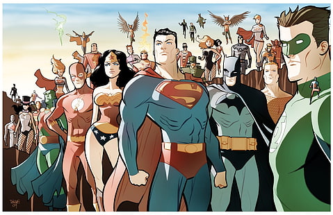 Обои супергероев DC Comics, Лига Справедливости, Супермен, Чудо-Женщина, Вспышка, Зеленый Фонарь, Бэтмен, Аквамен, Черная канарейка, Power Girl, Марсианин Манхантер, Затанна, Супердевушка, Зеленая Стрела, Ястребинка, Капитан Атом, Хокман, Шазам, Найтвин,Бустер Золото, Красный Торнадо, Атом, герой, Флэш, работа, Доктор Фэйт, Синий Жук, Огненный шторм, Пластик, Мистер Чудо, Хэл Джордан, Джон Стюарт, Огонь (комиксы), комиксы DC, HD обои HD wallpaper
