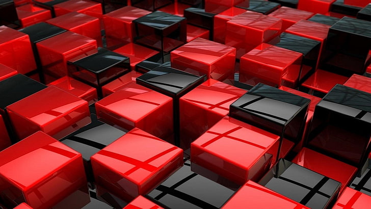 red, cubes, black, texture, HD wallpaper