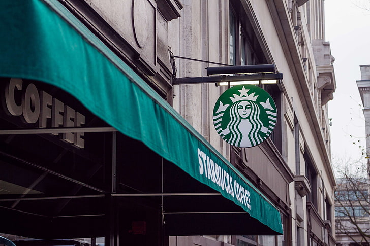 architecture, building, business, city, coffee shop, commerce, drink, exterior, famous, finance, leisure, luxury, outdoors, refreshment, road, selective color, shop, sign, signage, starbucks, stock, street, travel, urb, HD wallpaper