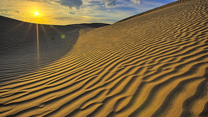 nature, landscape, desert, sand, lens flare, HD wallpaper