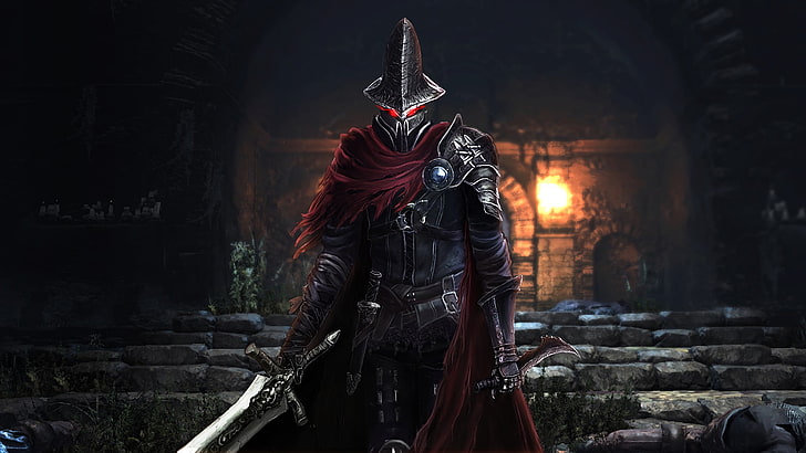 male game character holding sword digital wallpaper, video games, artwork, digital art, Dark Souls III, Abyss Watchers, cape, Dark Souls, HD wallpaper