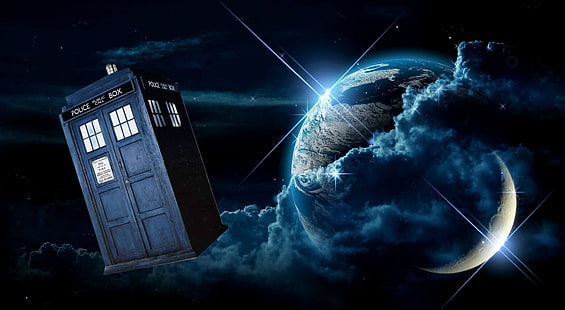 Doctor Who Tardis, vita molnillustration, filmer, andra filmer, Space, Tardis, doctor who, HD tapet HD wallpaper