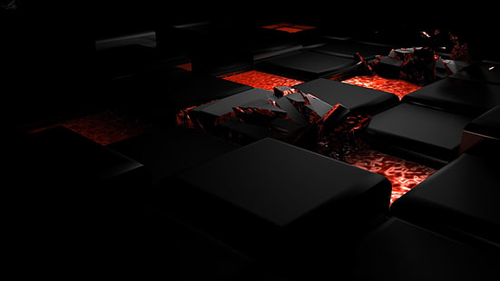 أسود ، ثلاثي الأبعاد ، كتلة ، أحمر، خلفية HD HD wallpaper