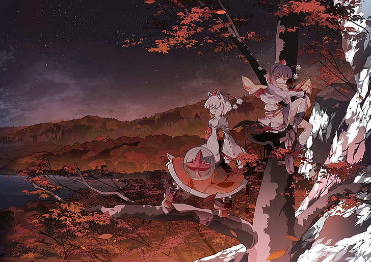 Touhou, gadis anime, video game, Inubashiri Momiji, Shameimaru Aya, Wallpaper HD