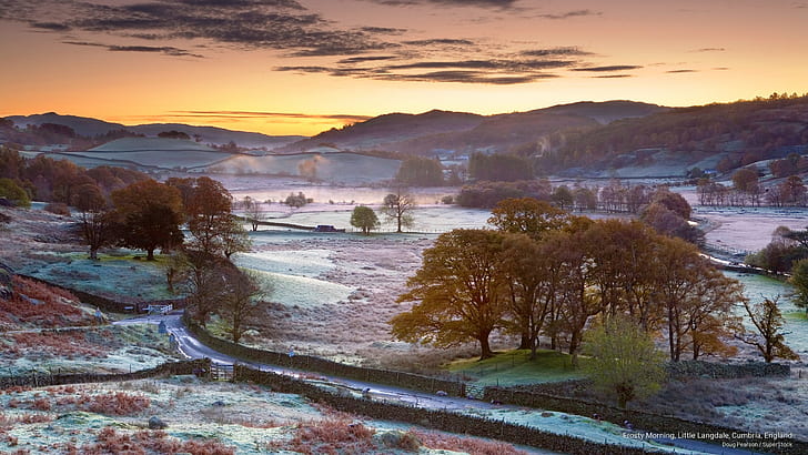 Manhã gelada, Little Langdale, Cumbria, Inglaterra, Natureza, HD papel de parede