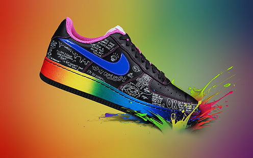sneaker bassa Nike Air Force 1 nera e multicolore, Air Force, ked, Nike, Sfondo HD HD wallpaper