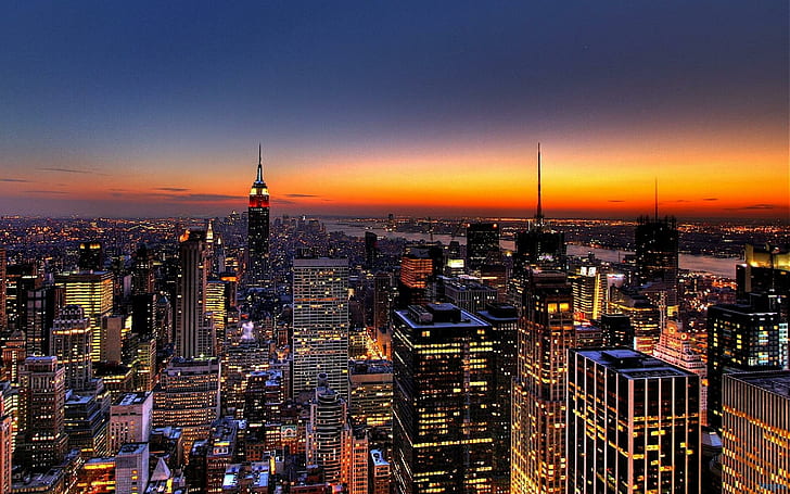 Orange Sonnenuntergang über New York City, Empire State Building in New York, orangefarbener Himmel, Sonnenuntergänge, New York, Natur, Stadtlandschaften, Natur und Landschaften, HD-Hintergrundbild