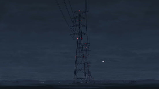 night power lines utility pole, HD wallpaper HD wallpaper
