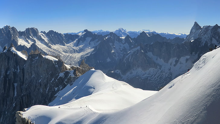 Aiguille du Midi, wallpaper 4k, 5k, Pegunungan Alpen Prancis, Eropa, pariwisata, perjalanan, salju, gunung, Wallpaper HD