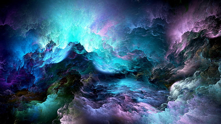 multicolored clouds wallpaper, nebula, space, colorful, cyan, blue, violet, HD wallpaper