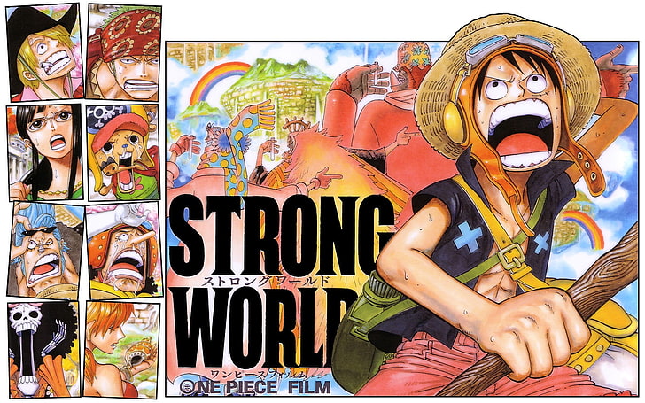 Strong World one piece poster, One Piece, anime, Monkey D. Luffy, Sanji, Roronoa Zoro, Nico Robin, Tony Tony Chopper, Frankie, Usopp, Brook, Nami, HD wallpaper