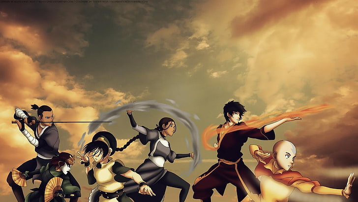 anime characters illustration, Avatar: The Last Airbender, Aang, Katara, Prince Zuko, Toph Beifong, Sokka, HD wallpaper