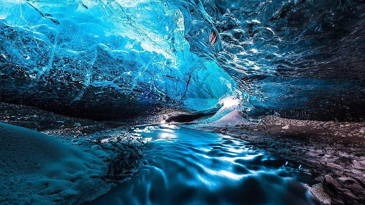 caverna, parque nacional skaftafell, skaftafell, parque nacional vatnajokull, parque nacional, islândia, caverna de gelo, geleira, azul, gelo, frio, HD papel de parede
