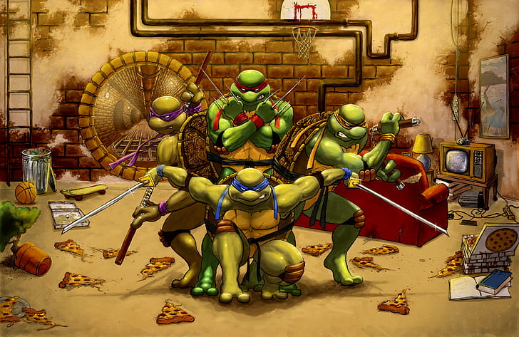 Tortugas ninjas mutantes adolescentes, Tortugas ninjas mutantes adolescentes, Leonardo, Rafael, Miguel Ángel, Donatello, Fondo de pantalla HD