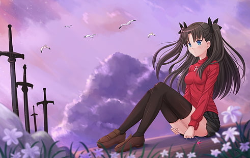 Anime, Anime Girls, Fate / Stay Night, Schicksalsserie, Tohsaka Rin, Strümpfe, HD-Hintergrundbild HD wallpaper