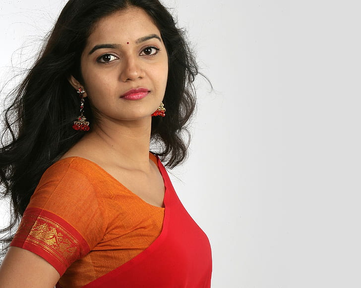 Colors Swathi in Red Saree HD, women's red and orange v neck top, red, celebrities, colors, in, saree, swathi, HD wallpaper