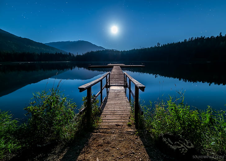 brown wooden dock on body of water during nighttime, No Hurry, body of water, nighttime, Astronomy, Background, Beautiful, Beauty, British Columbia, Calm, Canada, Clear, Clouds, Colorful, Constellation, Dark, Dock, Dramatic, Evening, Exposure, Landscape, Leisure, Light, Lost Lake, Majestic, Moon, Moonlight, Mount, Mountain, Natural, Nature, Night, Nobody, Outdoor, Outside, Peaceful, Pier, Reflection, Relaxation, Rocks, Scene, Scenery, Scenic, Sky, Space, Spiritual, Star, Starry, Tourism, Tranquil, Travel, Tree, Universe, View, Water, Whistler, Wide Angle, Wilderness, Wood, lake, forest, outdoors, scenics, blue, tranquil Scene, HD wallpaper