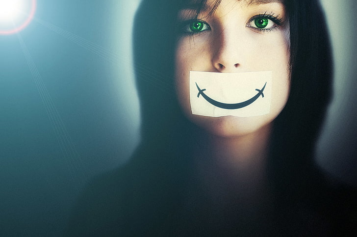 ผู้หญิงปิดปากใบหน้าตาสีเขียว, วอลล์เปเปอร์ HD