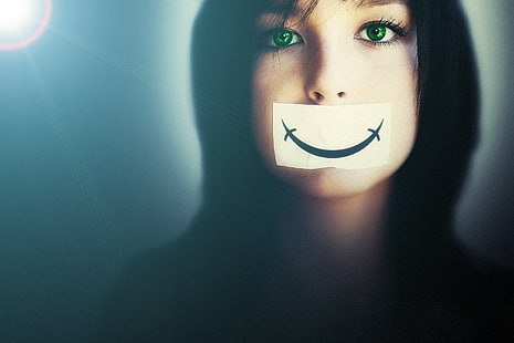 женщины, с кляпом во рту, лицо, зеленые глаза, HD обои HD wallpaper