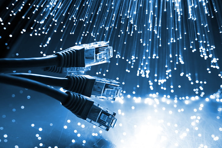 illustration de quatre câbles RJ-45 noirs, lumière, réseau, câble, fibre optique, liaison, rj-45, optique, ethernet, Fond d'écran HD