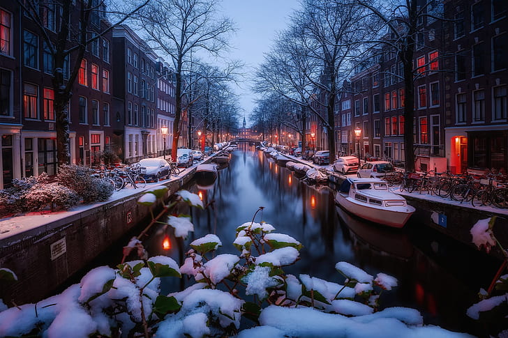 Canal, Amsterdam, paisaje urbano, Países Bajos, invierno, nieve, Fondo de  pantalla HD | Wallpaperbetter