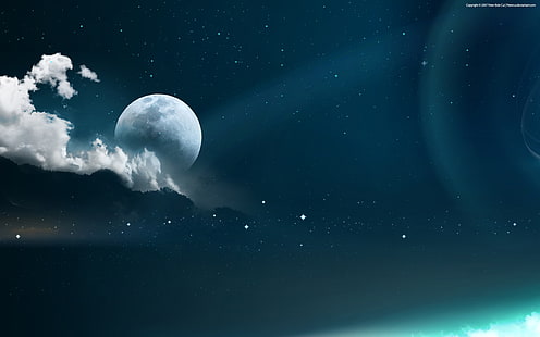วอลล์เปเปอร์ดิจิตอลพระจันทร์เต็มดวงศิลปะดิจิตอลอวกาศดาวเคราะห์ดวงดาวศิลปะอวกาศ, วอลล์เปเปอร์ HD HD wallpaper