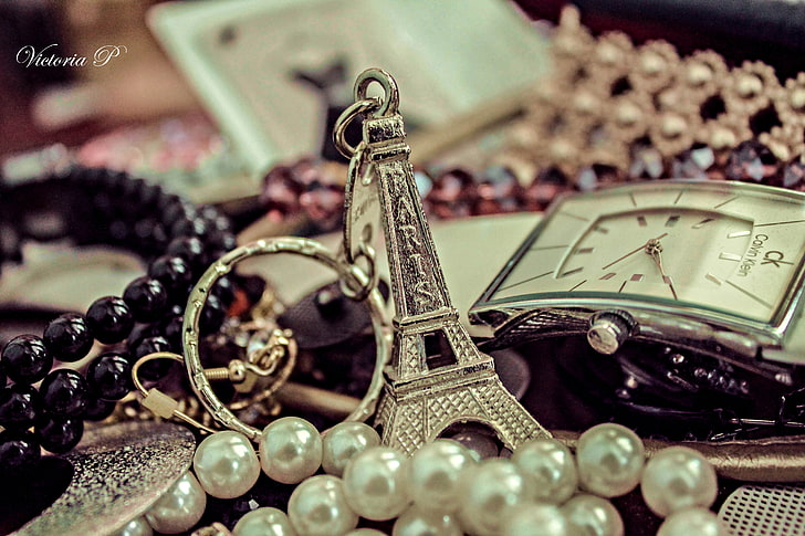 portachiavi color argento Torre Eiffel, decorazione, Parigi, orologio, profumo, perla, portachiavi, accessori, Calvin Klein, portachiavi, Sfondo HD