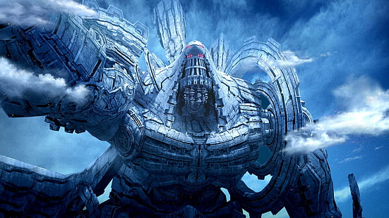 Xenoblade Chronicles - Mechonis, ilustrasi robot putih dan biru, kronik xenoblade, titan, mechonis, permainan, Wallpaper HD HD wallpaper