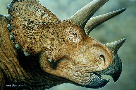 Jurassic World, dinosaurs, art, Triceratops, HD wallpaper HD wallpaper