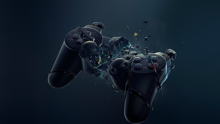 anime, simple background, Sony, buttons, broken, Play Station, joystick, PlayStation, gamepad, video games, death, simple, digital art, circuits, technology, controllers, HD wallpaper