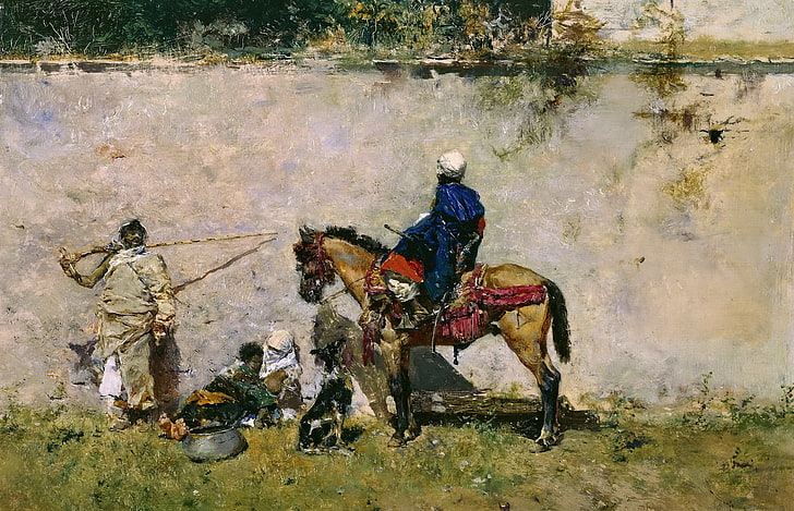 gens, mur, cheval, chien, image, genre, Mariano Fortuny, Marocains, Fond d'écran HD