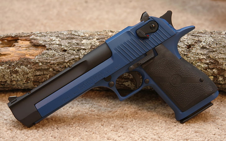 blå och svart halvautomatisk pistol, pistol, pistol, blå, Desert Eagle, pistol, HD tapet