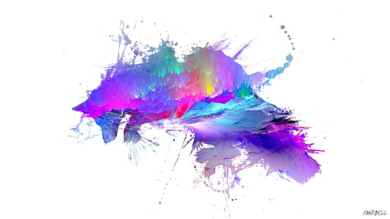 respingo de tinta multicolorida, raposa, colorido, arco-íris, montanhas, HD papel de parede HD wallpaper