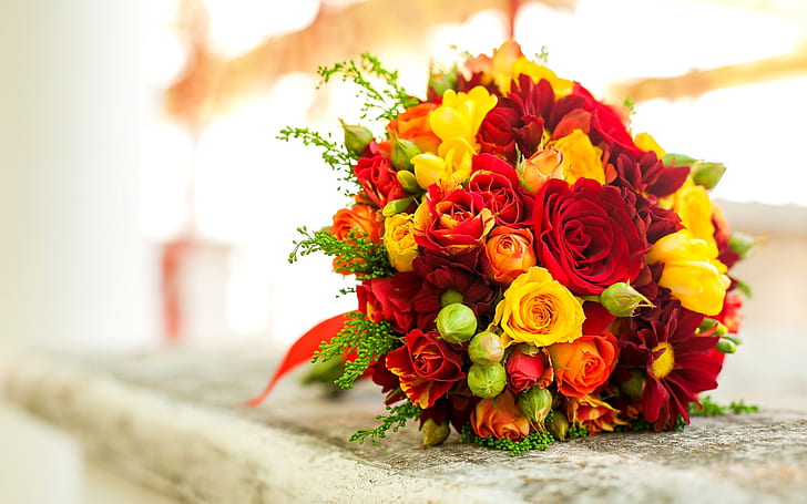 ช่อดอกไม้, ดอกกุหลาบสีเหลืองสีแดง, ช่อดอกไม้, ดอกไม้, สีแดง, สีเหลือง, ดอกกุหลาบ, วอลล์เปเปอร์ HD