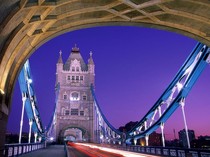 архитектура, мост, лондон, англия, световые трассы, HD обои